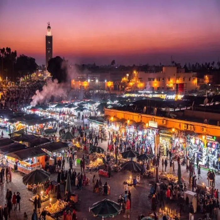 Jemaa el-Fna square at sunset shortly after arriving in Marrakech